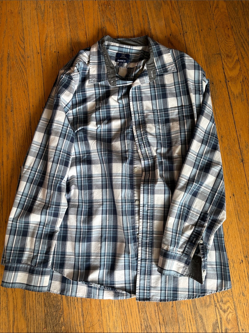 George Casual Lightweight Plaid Shirt Jacket - Blue & White